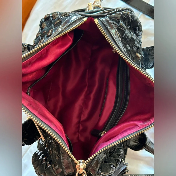 Cole Haan Black Leather & Suede Basketweave Woven Bag - Picture 6 of 10